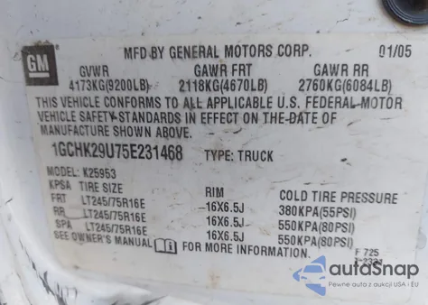 2005 Chevrolet Silverado 2500Hd from USA, damaged, VIN 1GCHK29U75E231468